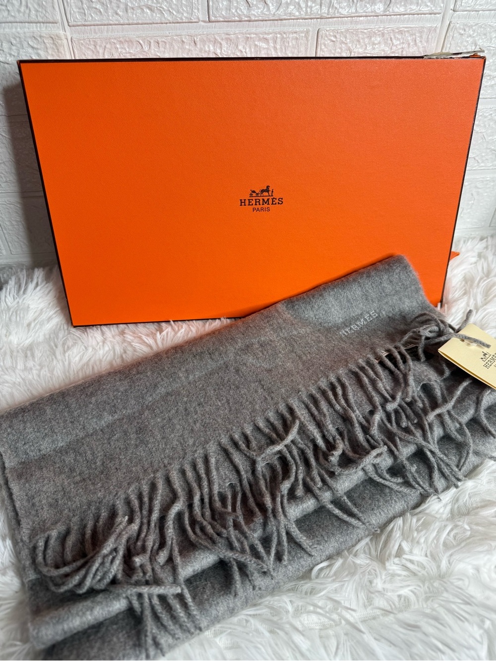 Hermes Cashmere Gray Scarf